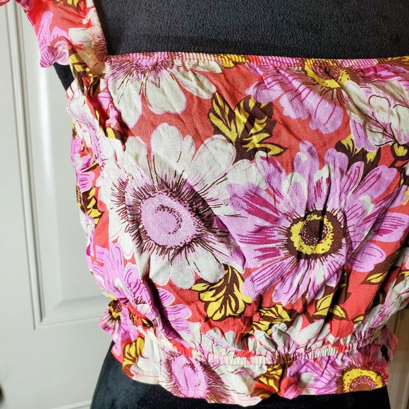 NWT Lily Rose Small Flutter Shoulder Smocked Ruffle Cropped Floral Boho Tank Top - Picture 5 of 16